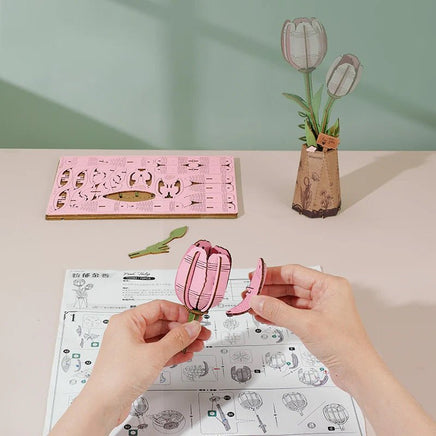 Robotime - Pink Tulip DIY Wooden Flower - Hobby Recreation Products