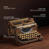 Robotime - Mechanical Typewriter Wooden 3D Puzzle, Classic Version