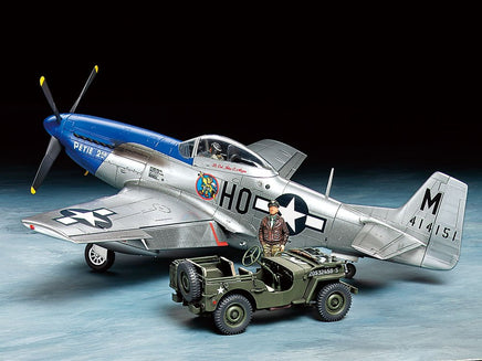 Tamiya - 1/48 North American P-51D Mustang & 1/4-ton 4x4 Light Vehicle Plastic Model Set - Hobby Recreation Products