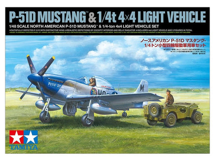Tamiya - 1/48 North American P-51D Mustang & 1/4-ton 4x4 Light Vehicle Plastic Model Set - Hobby Recreation Products