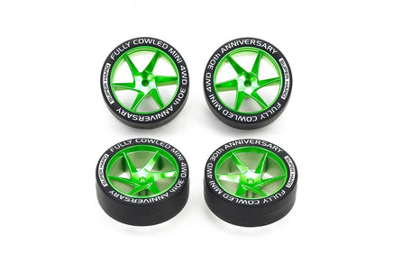 Tamiya - Fully Cowled 30th Anniversary Super Hard Low Profile Tires & Matte Green Plated Wheels - Hobby Recreation Products