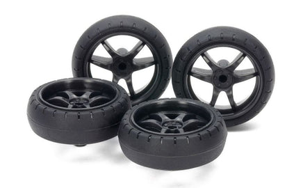 Tamiya - Large Diameter Low Friction Arched Tires (31mm) & Carbon Wheels (V Spoke) - Hobby Recreation Products