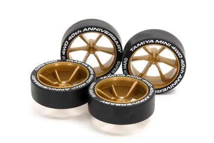 Tamiya - Mini 4WD 40th Anniversary Super Hard Large Diameter Low-Profile Tire and 6-Spoke Wheel Set (4pcs) - Hobby Recreation Products