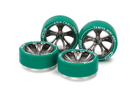 Tamiya - Small Diameter Low - Profile Tire & Black Plated A - Spoke Wheel Set (Asia Challenge) - Hobby Recreation Products