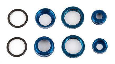 Team Associated - Factory Team 10mm Shock Caps and Collars, Blue Aluminum, for Reflex - Hobby Recreation Products