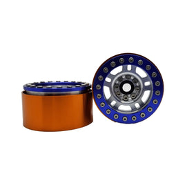 Team KNK - 1.9" Aluminum Beadlock Legacy Wheels - Natural with Blue Rings (pr) - Hobby Recreation Products