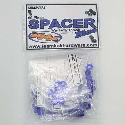 Team KNK - 60 Piece 3mm Aluminum Spacer Variety Pack - Blue - Hobby Recreation Products