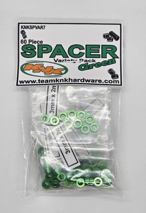 Team KNK - 60 Piece 3mm Aluminum Spacer Variety Pack - Green - Hobby Recreation Products