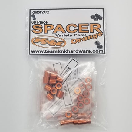 Team KNK - 60 Piece 3mm Aluminum Spacer Variety Pack - Orange - Hobby Recreation Products