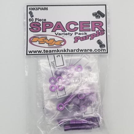 Team KNK - 60 Piece 3mm Aluminum Spacer Variety Pack - Purple - Hobby Recreation Products