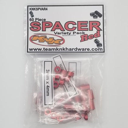 Team KNK - 60 Piece 3mm Aluminum Spacer Variety Pack - Red - Hobby Recreation Products