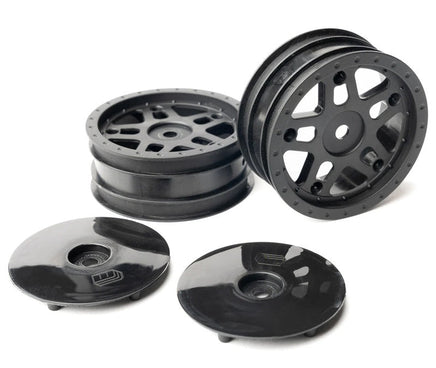 Whitz Racing - 1/10 Whiplash Front 2.2" 12mm Sprint Car Wheels (2) with Inserts, Black - Hobby Recreation Products
