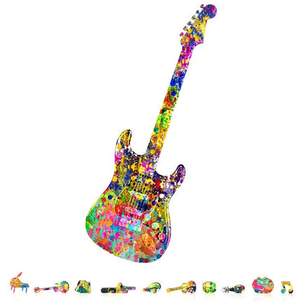 ZenChalet Puzzles - Splatter Guitar Wooden Puzzle, 200 Pcs - Hobby Recreation Products
