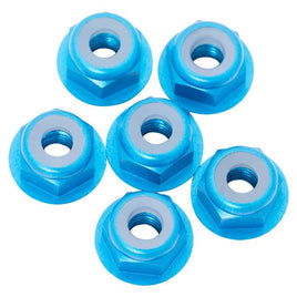 1UP Racing - 7075 Aluminum Flanged Locknuts M3, Bright Blue, 6pcs - Hobby Recreation Products