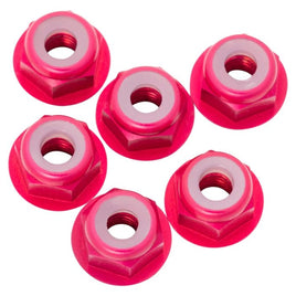 1UP Racing - 7075 Aluminum Flanged Locknuts M3, Hot Pink, 6pcs - Hobby Recreation Products