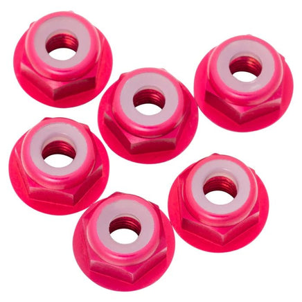 1UP Racing - 7075 Aluminum Flanged Locknuts M3, Hot Pink, 6pcs - Hobby Recreation Products