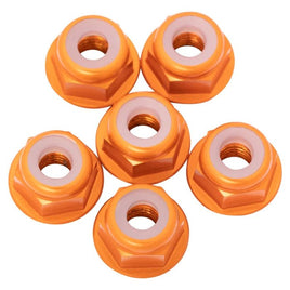 1UP Racing - 7075 Aluminum Flanged Locknuts, M3, Orange, 6pcs - Hobby Recreation Products