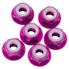 1UP Racing - 7075 Aluminum Flanged Locknuts M3, Purple, 6pcs - Hobby Recreation Products