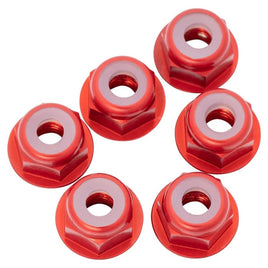 1UP Racing - 7075 Aluminum Flanged Locknuts M3, Red, 6pcs - Hobby Recreation Products