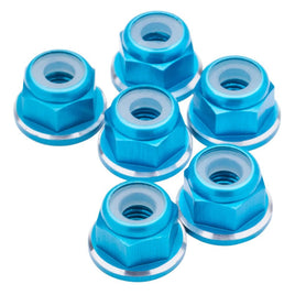 1UP Racing - 7075 Aluminum M3 Flanged Locknuts - Bright Blue Shine - 6pcs - Hobby Recreation Products