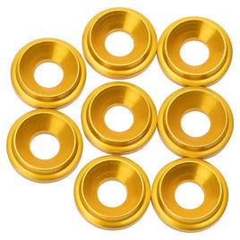 1UP Racing - 7075 LowPro Countersunk Washers, M3, Gold, 8pcs - Hobby Recreation Products