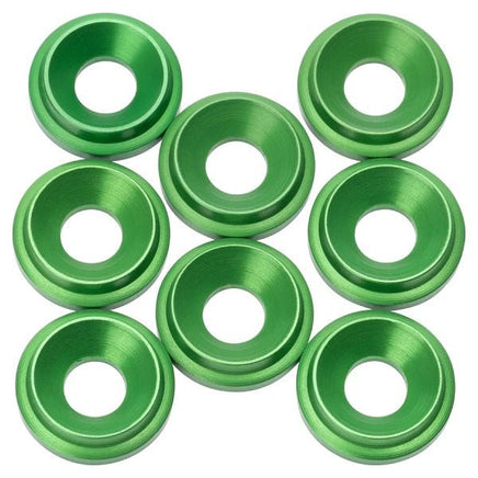 1UP Racing - 7075 LowPro Countersunk Washers, M3, Green, 8pcs - Hobby Recreation Products