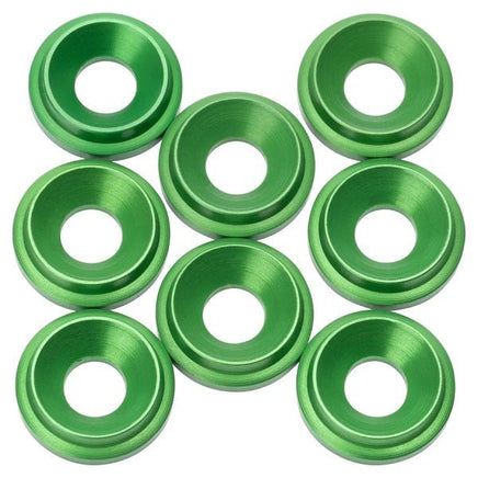 1UP Racing - 7075 LowPro Countersunk Washers, M3, Green, 8pcs - Hobby Recreation Products