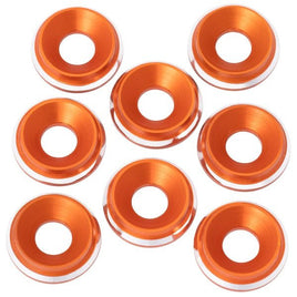 1UP Racing - 7075 LowPro Countersunk Washers, M3, Orange Shine, 8pc - Hobby Recreation Products