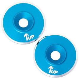 1UP Racing - 7075 LowPro Wing Washers, M3, Bright Blue Shine, 2pcs - Hobby Recreation Products