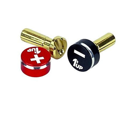 1UP Racing - LowPro Bullet Plugs & Grips - 4mm - Black/Red - Hobby Recreation Products