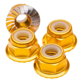 1UP Racing - M4 Flanged and Serrated Aluminum Locknuts, Gold, 4pcs - Hobby Recreation Products