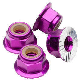 1UP Racing - M4 Flanged and Serrated Aluminum Locknuts, Purple, 4pcs - Hobby Recreation Products