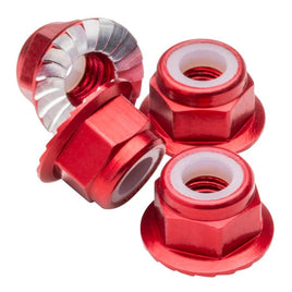 1UP Racing - M4 Flanged and Serrated Aluminum Locknuts, Red, 4pcs - Hobby Recreation Products