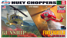 Atlantis Models - 1/72 Huey Chopper 2 Pack Fire Fighter and Vietnam Gunship, Snap Plastic Model Kit - Hobby Recreation Products