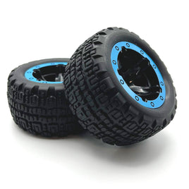 BlackZon - Slyder ST Black Wheels and Tires Assembled, Blue Beadlock Ring - Hobby Recreation Products