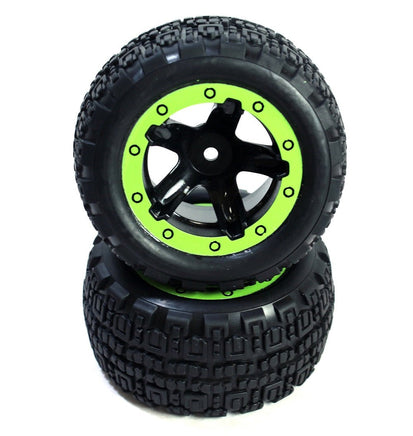 BlackZon - Slyder ST Wheels/Tires Assembled (Black/Green) - Hobby Recreation Products