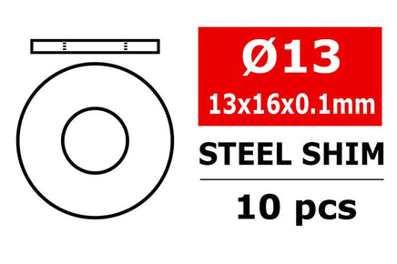 Corally - Steel Metric Shim - 13x16x0.1mm - 10 pcs - Hobby Recreation Products
