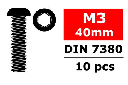Corally - Steel Screws M3 x 40mm, Hex Button Head, 10pcs - Hobby Recreation Products