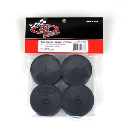 DE Racing - Black Speedline Front Buggy Wheels for the Associated B6 and Kyosho RB6 (4pcs) - Hobby Recreation Products