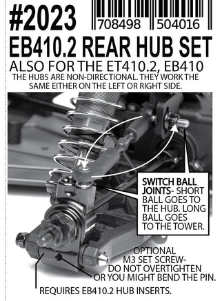 Exotek Racing - EB410.2 Heavy Duty Rear Hub Set, 7075 Aluminum - Hobby Recreation Products