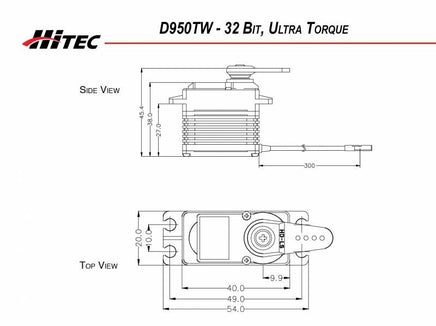 Hitec - D950TW 32bit, Wide Voltage, Ultra Torque, Titanium Gear Servo .14sec/486oz @ 7.4v - Hobby Recreation Products