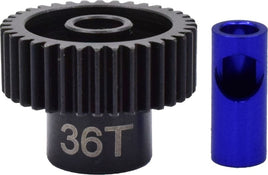 Hot Racing - Steel Pinion Gear, 36 Tooth, 48 Pitch, 5mm, w/ 1/8 Adapter - Hobby Recreation Products