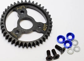 Hot Racing - Steel Spur Gear, 40 Tooth, 1.0 Mod, with Blue Washers, for Traxxas Revo 3.3 and Slayer Pro 4X - Hobby Recreation Products