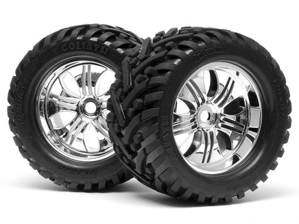 HPI Racing - Goliath Tires, Mounted on 178X97mm Tremor Wheels, Chrome, Savage X - Hobby Recreation Products