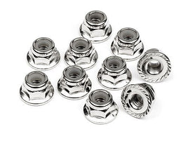 HPI Racing - Serrated Flange Lock Nut, M4, Silver (10pcs) - Hobby Recreation Products