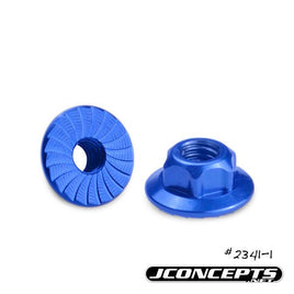 J Concepts - 4mm Large Flange Serrated Locknut-Blue (Fits B5, Traxxas, TLR, Serpent, Kyosho, Xray - Hobby Recreation Products