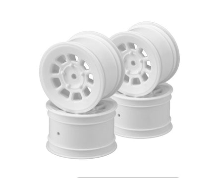 J Concepts - 9 Shot 2.2" Rear Wheel, White, for B6.1/B74, YZ2/YZ4, XB2/XB4 4pcs - Hobby Recreation Products