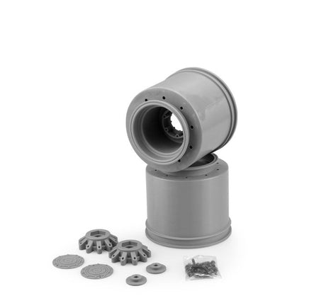 J Concepts - Aggressor 2.6 x 3.8" 17mm Hex Monster Truck Wheels, Silver, Fits JConcepts 3084/3085 Tires - Hobby Recreation Products