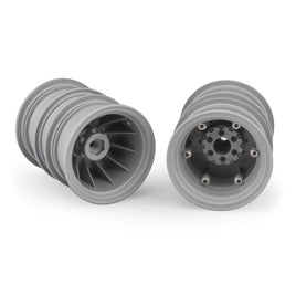 J Concepts - Krimson Dually 2.6" Dual Truck Wheels w/Adaptors, Covers, Gray/Silver (2pcs) - Hobby Recreation Products