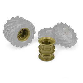J Concepts - Krimson Dually 2.6" Dual Truck Wheels w/Adaptors, Covers, Olive/Gold (2pcs) - Hobby Recreation Products